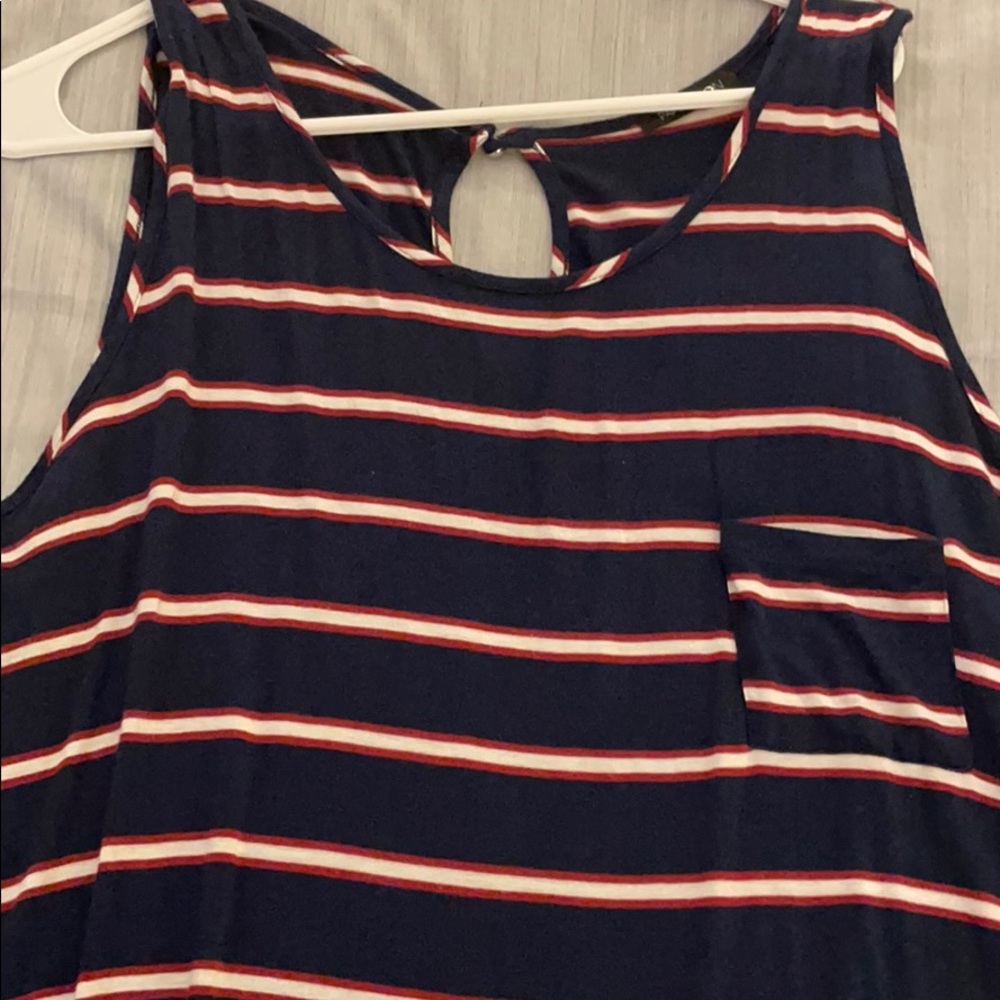 Red, white, blue striped sleeveless top